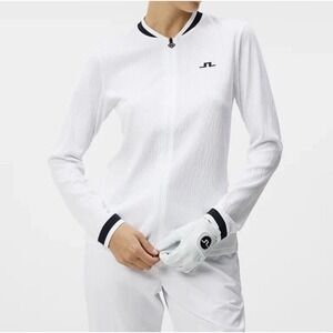 J Lindeberg Women's Leonor Mid Layer 1/4 Zip Size Large White Golf Preppy